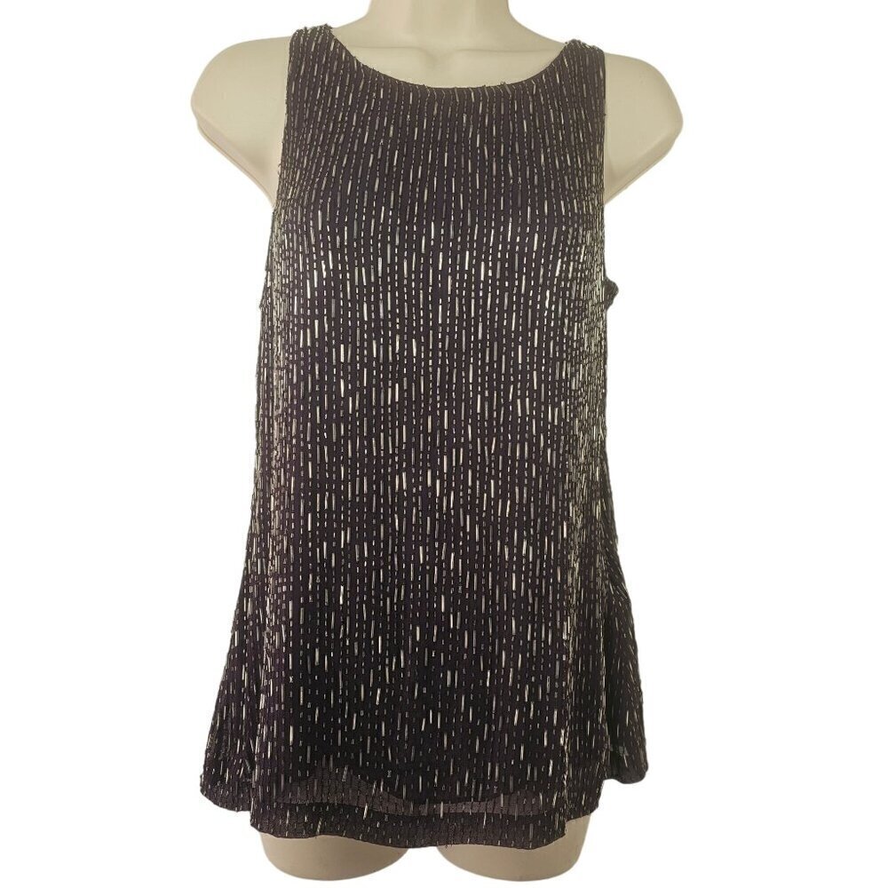 Renzo + Kai Purple Beaded Sleeveless Top Womens S Hand-Beaded Scoop Neck NWT